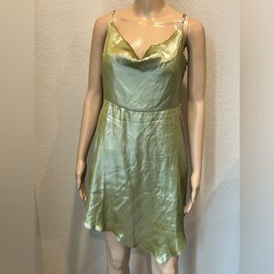 NWT Urban Outfitters asymmetric satin olive green dress